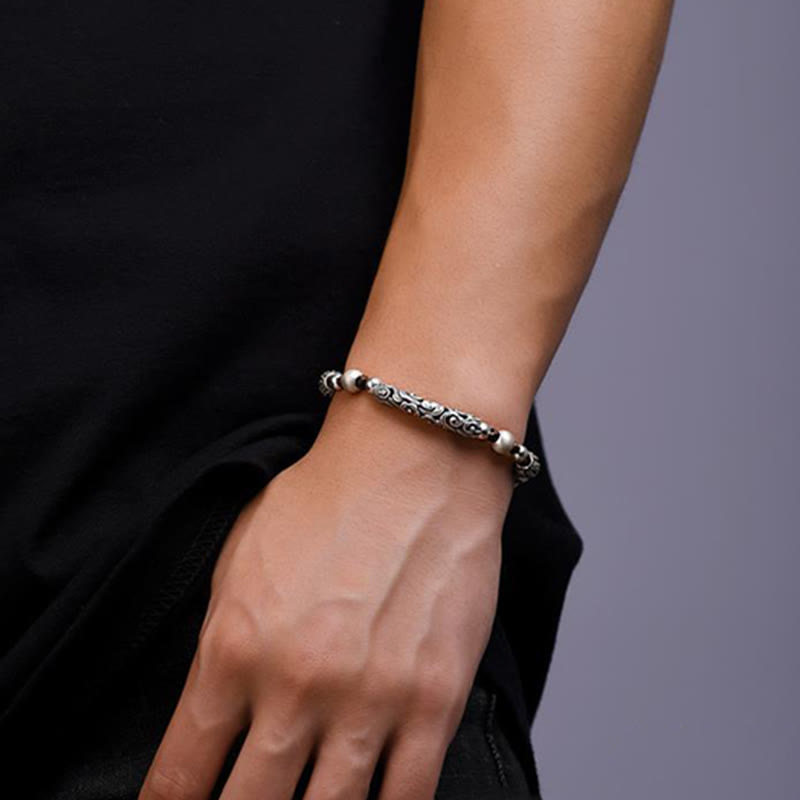 Pulsera de cadena de riqueza de nube auspiciosa de plata de ley 999 de cobre hecha a mano con Buddha Stones del Tíbet