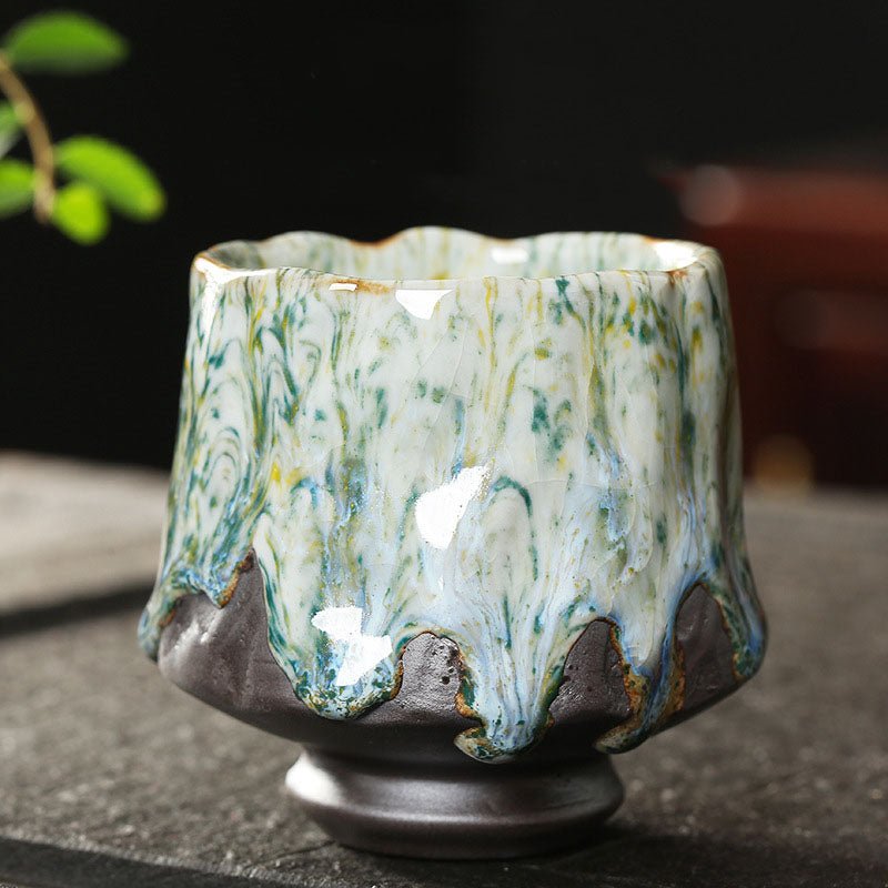 Taza de té de cerámica con Buddha Stones, color naranja, rojo, verde y amarillo, taza de té de Kung Fu