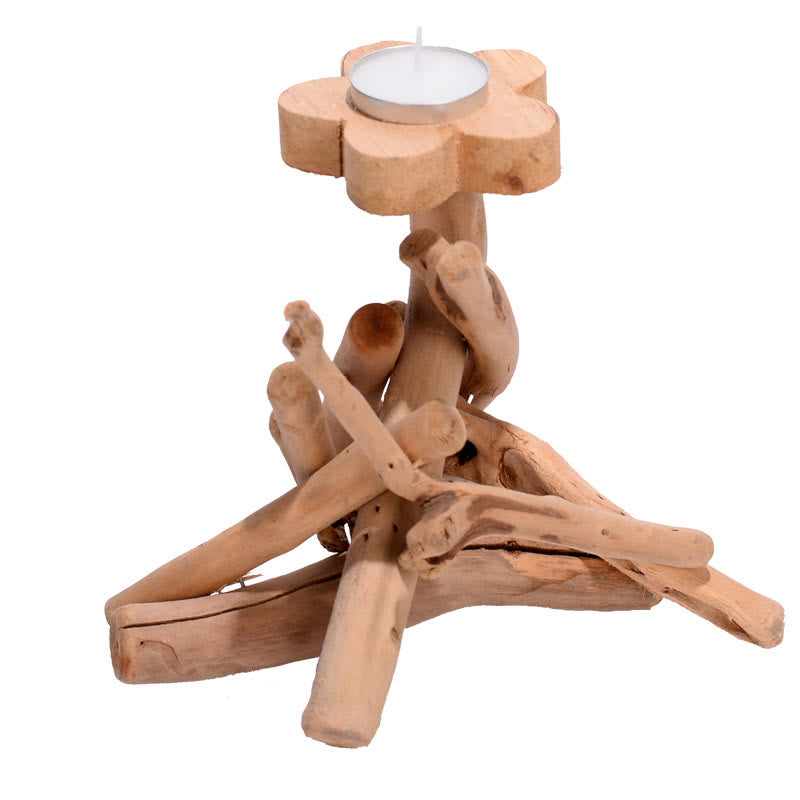 Candelabro de madera con diseño de flores de Buddha Stones, decoración para el hogar