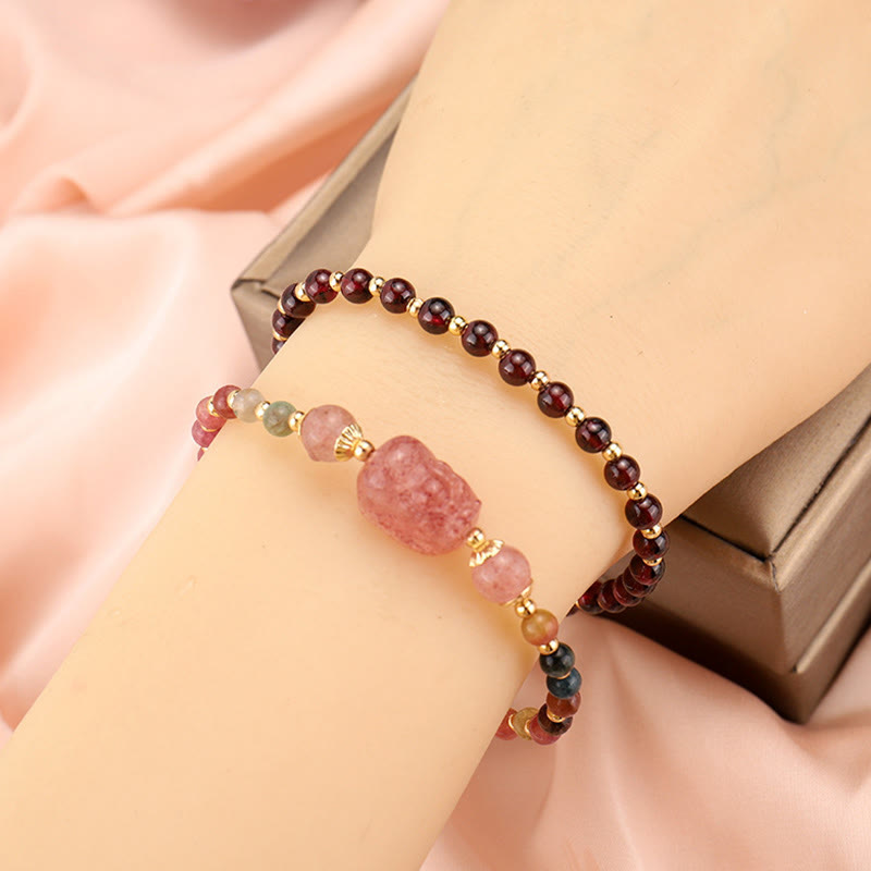 Pulsera de protección de piedra lunar PiXiu de cuarzo fresa granate turmalina natural de Buddha Stones