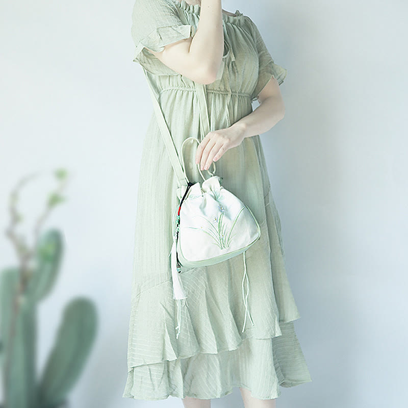 Bolso de hombro de lona con flores bordadas hechas a mano con Buddha Stones