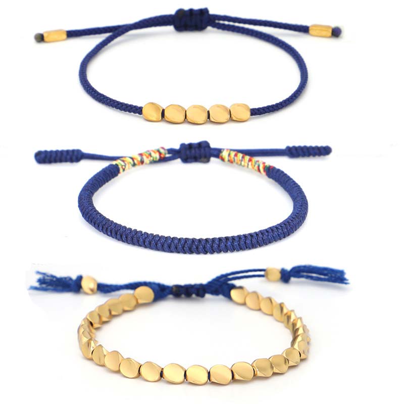 Juego de pulsera de la suerte con Buddha Stones, 3 piezas, cuentas de cobre tibetanas, protección curativa
