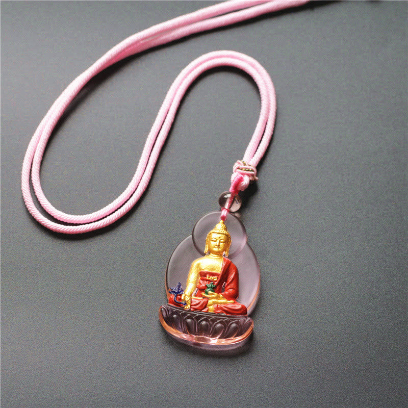 Buddha Stones Tíbet Medicina Buda Liuli Cristal Compasión Collar Colgante - Buda de la Medicina Rosa - image 3