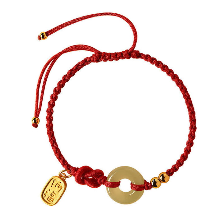 Buddha Stones Hetian Jade Paz Hebilla Fu Carácter Cadena Suerte Pulsera