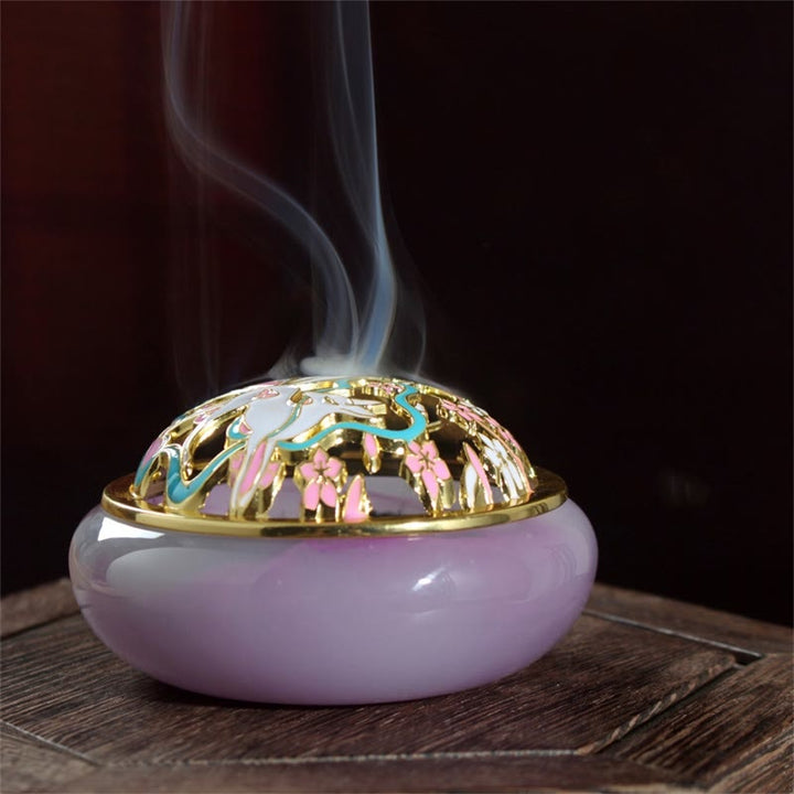 Quemador de incienso de meditación curativa de cristal Liuli de zorro de nueve colas con Buddha Stones