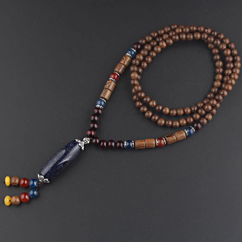 Buddha Stones, colgante de collar de paz de equilibrio de ágata de semilla Bodhi de madera de wengué tibetano