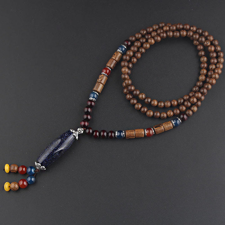 Buddha Stones, colgante de collar de paz de equilibrio de ágata de semilla Bodhi de madera de wengué tibetano