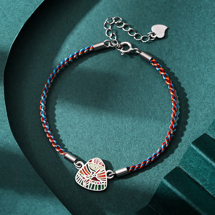 Pulsera hecha a mano multicolor con Buddha Stones de plata de ley 925 con patrón Zongzi de la suerte