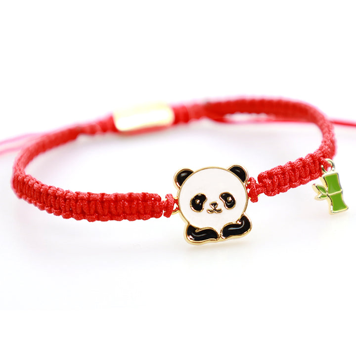Pulsera de hilo rojo de la suerte de bambú Panda hecha a mano tibetana con Buddha Stones