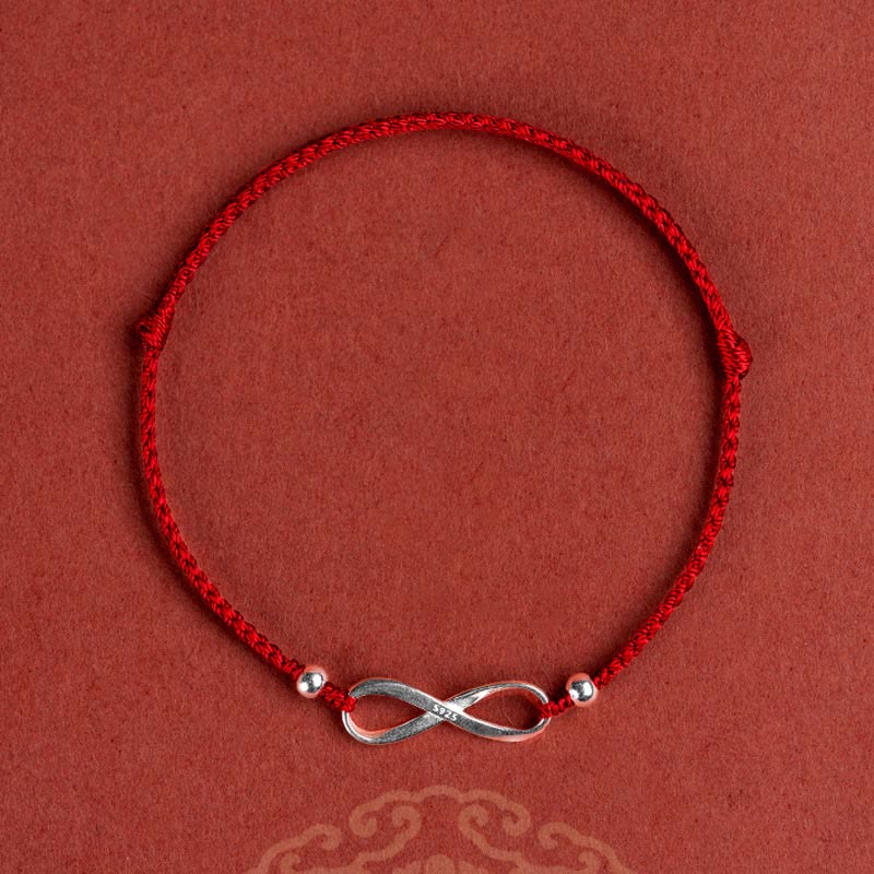 Pulsera tobillera de hilo rojo de la suerte con protección de nudo infinito de plata de ley 925 con Buddha Stones