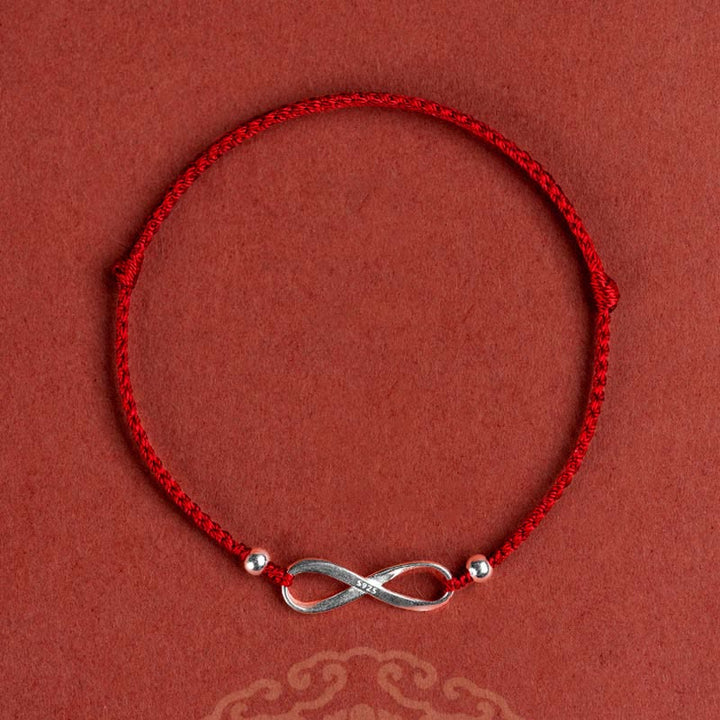 Pulsera tobillera de hilo rojo de la suerte con protección de nudo infinito de plata de ley 925 con Buddha Stones