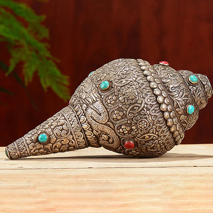 Shankha Natural hecho a mano tibetano grabado ocho símbolos auspiciosos Concha decoración del hogar de la suerte