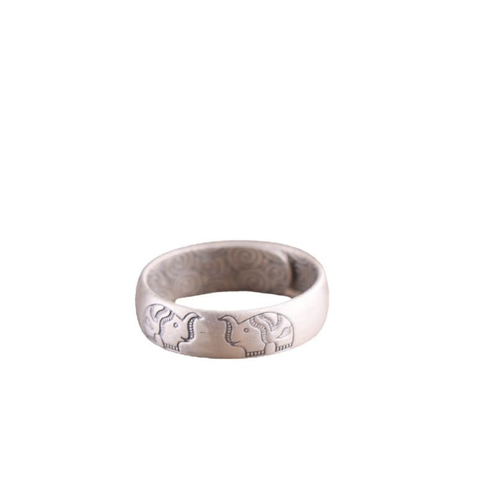 Anillo de bendición de seis palabras verdaderas con elefante de loto de plata de ley 999 con Buddha Stones