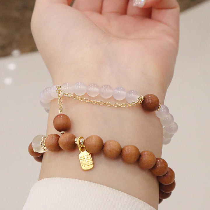 Pulsera de protección con dije de personaje Fu de ojo de gato de sándalo con Buddha Stones