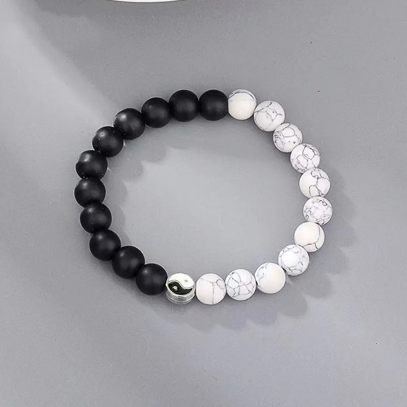 Buddha Stones, 3 uds., turquesa blanca Natural, cuentas de piedra esmerilada, pulsera de riqueza Yin Yang