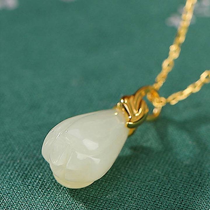 Buddha Stones , colgante de collar de abundancia de flor de Magnolia de Jade hetiano Natural chapado en plata de ley 925