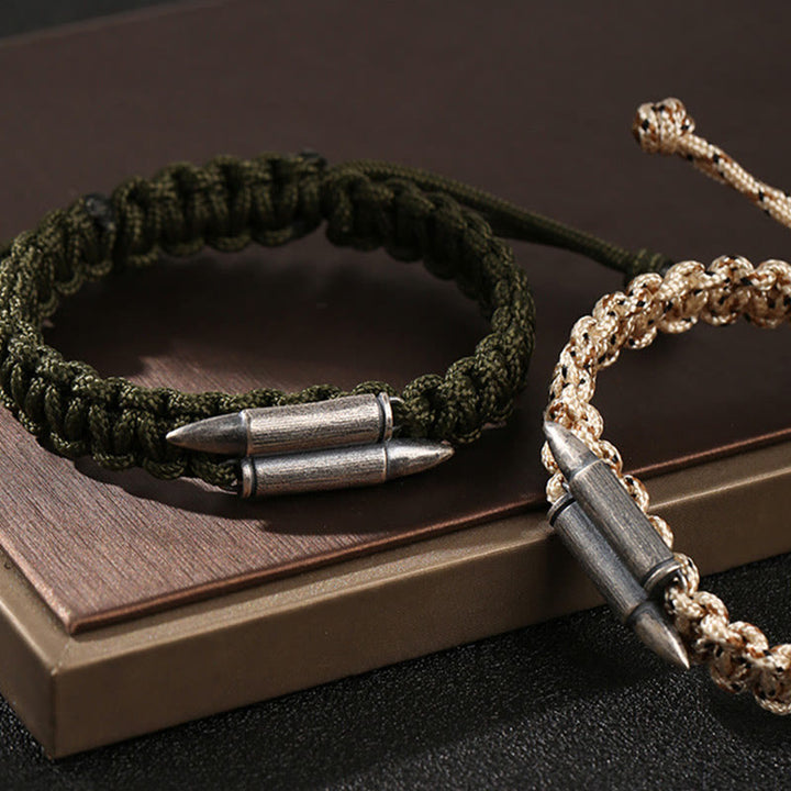 Pulsera de cuerda trenzada con diseño de bala de plata de ley 925 con Buddha Stones
