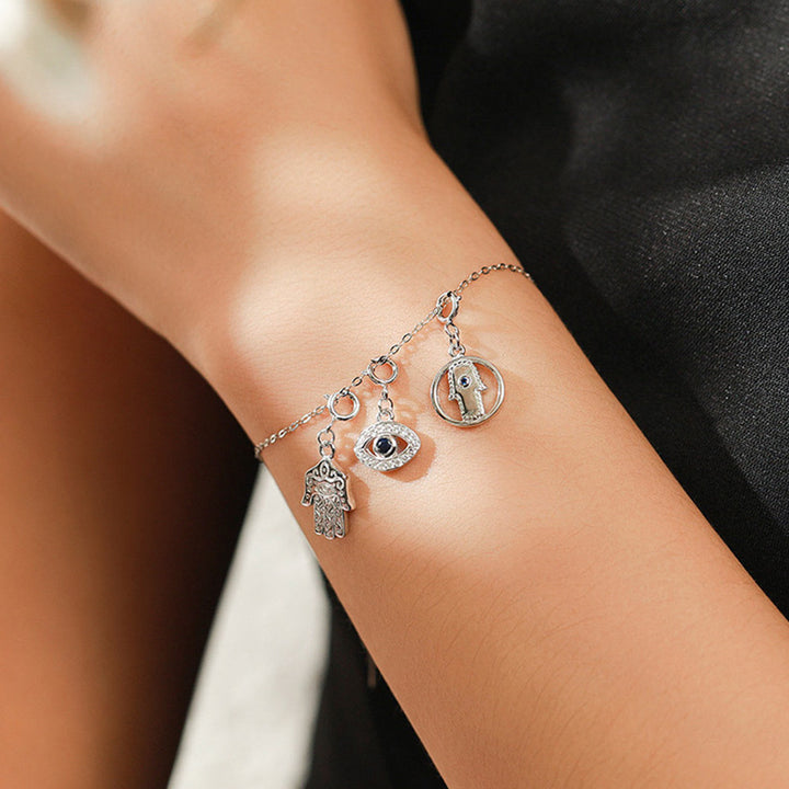 Colgante de plata de ley 925 con símbolo de Hamsa de mal de ojo, cadena de suerte y prosperidad - image 3