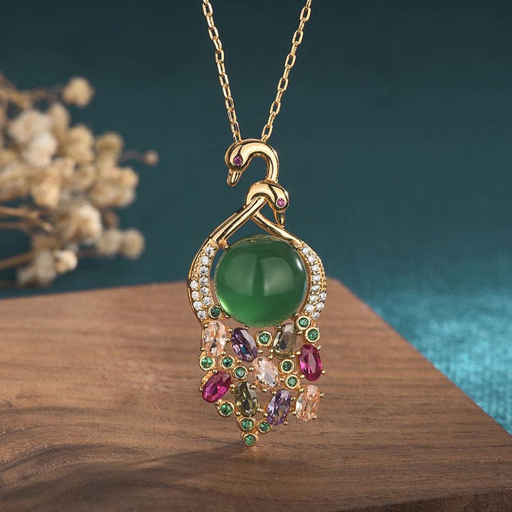 Colgante de cadena con collar de éxito de jade cian con Buddha Stones