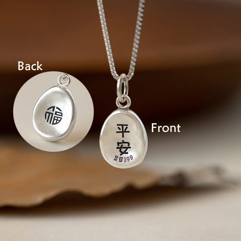 Buddha Stones de plata de ley 999, colgante de collar de cadena de plata de ley 925 con carácter de paz y alegría Fu, suerte y fortuna