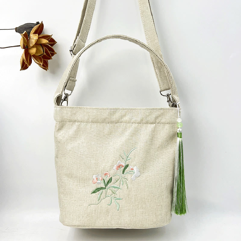 Buddha Stones, glicina, ciruela, loto, flor de cerezo, algodón, lino, lona, bolso cruzado, bolso de hombro