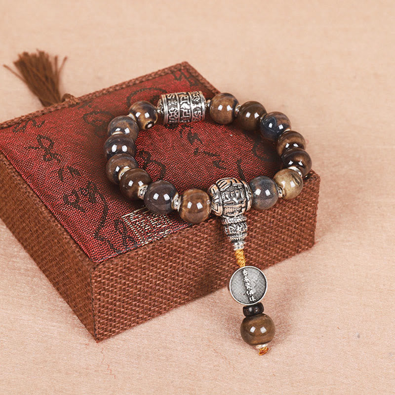Buddha Stones Tíbet Om Mani Padme Hum Rueda de oración Dorje Vajra Pulsera de sabiduría con cuentas de vidrio grabadas