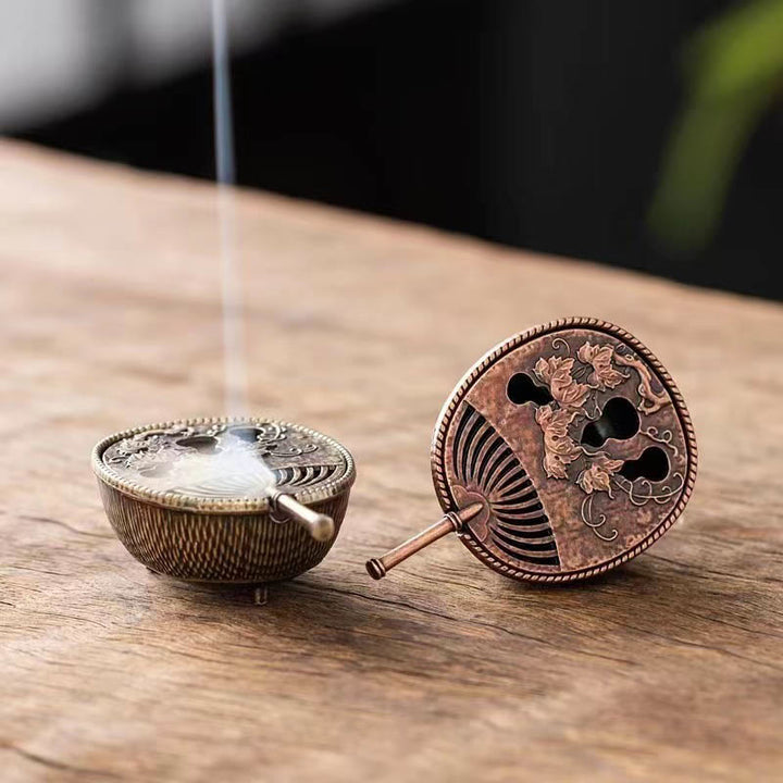 Quemador de incienso de aleación de cobre, Mini ventilador de calabaza pequeño con Buddha Stones , decoración con incienso