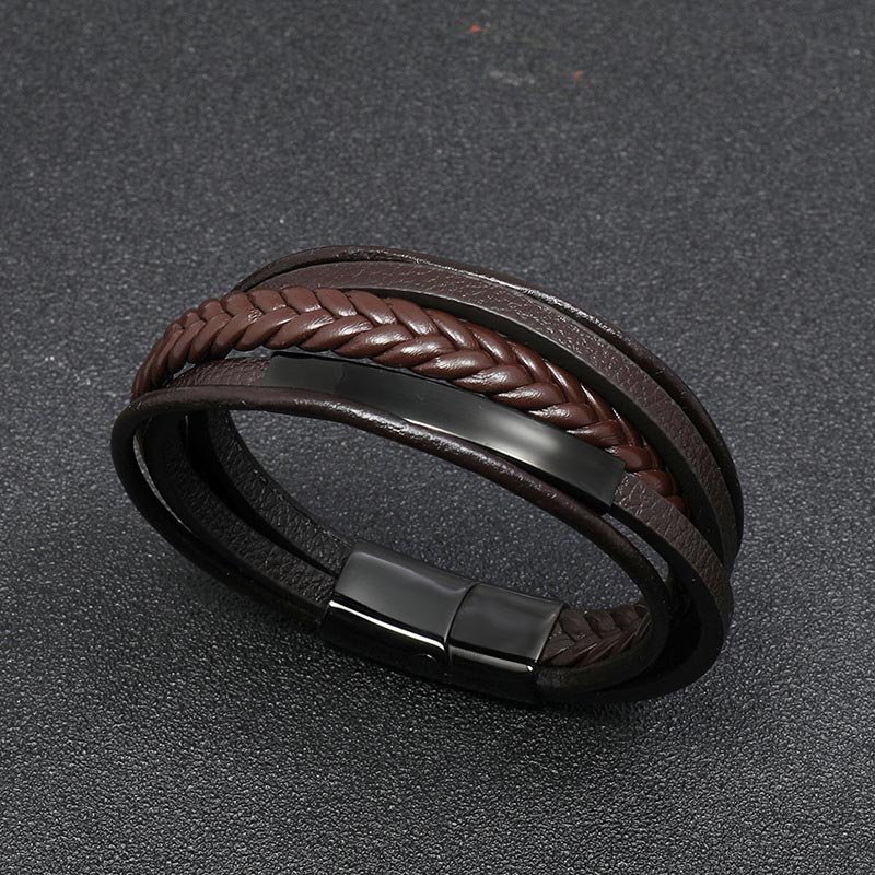 Pulsera de la suerte de cuero y acero titanio con diseño simple de Buddha Stones