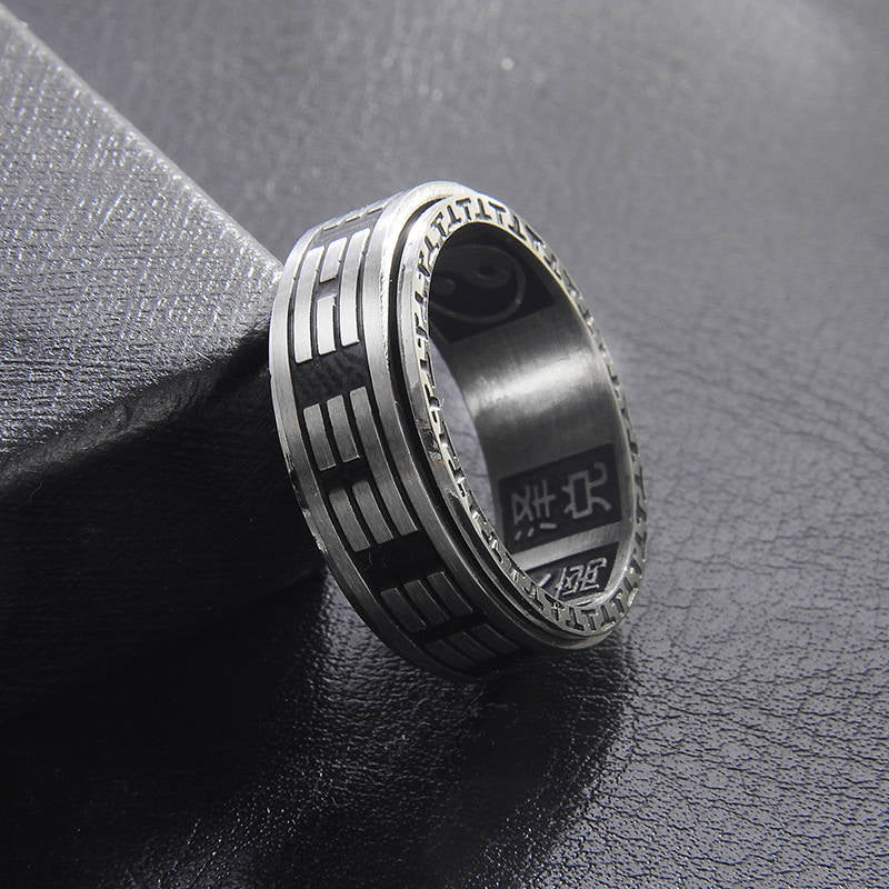 Anillo giratorio de equilibrio de acero titanio Bagua Yin Yang con Buddha Stones