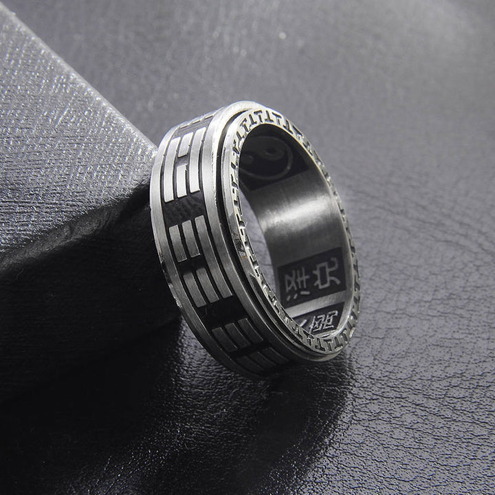 Anillo giratorio de equilibrio de acero titanio Bagua Yin Yang con Buddha Stones
