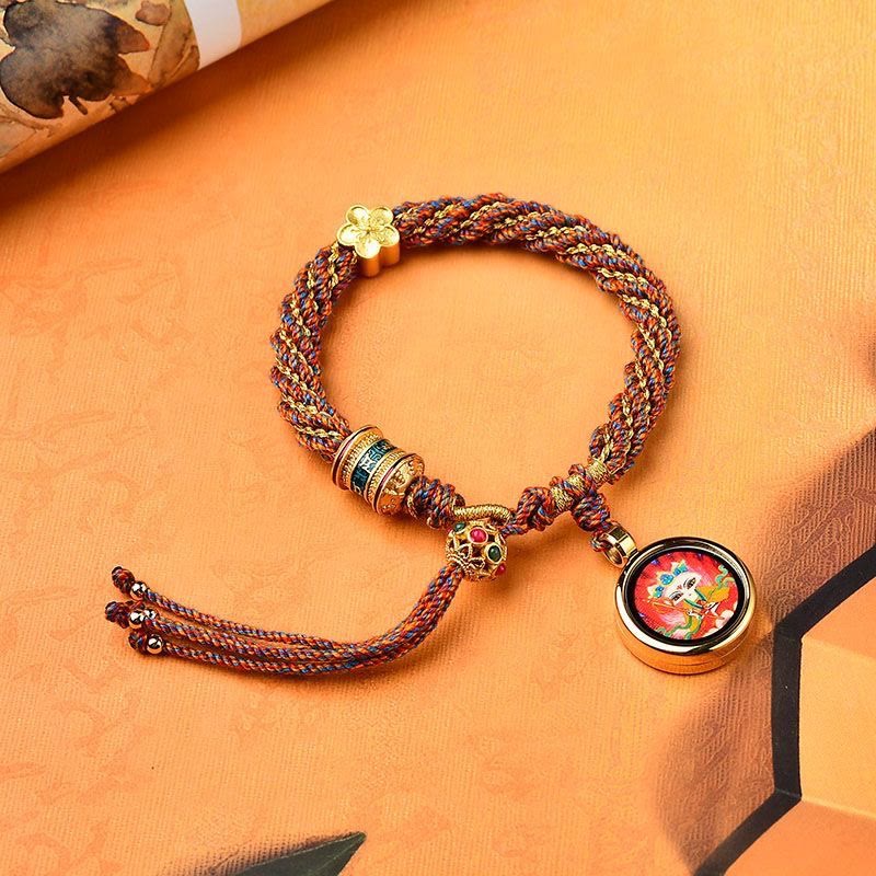 Buddha Stones Tíbet hechas a mano cinco dioses de la riqueza suerte amuleto Thangka rueda de oración flor encanto tejido pulsera de cuerda
