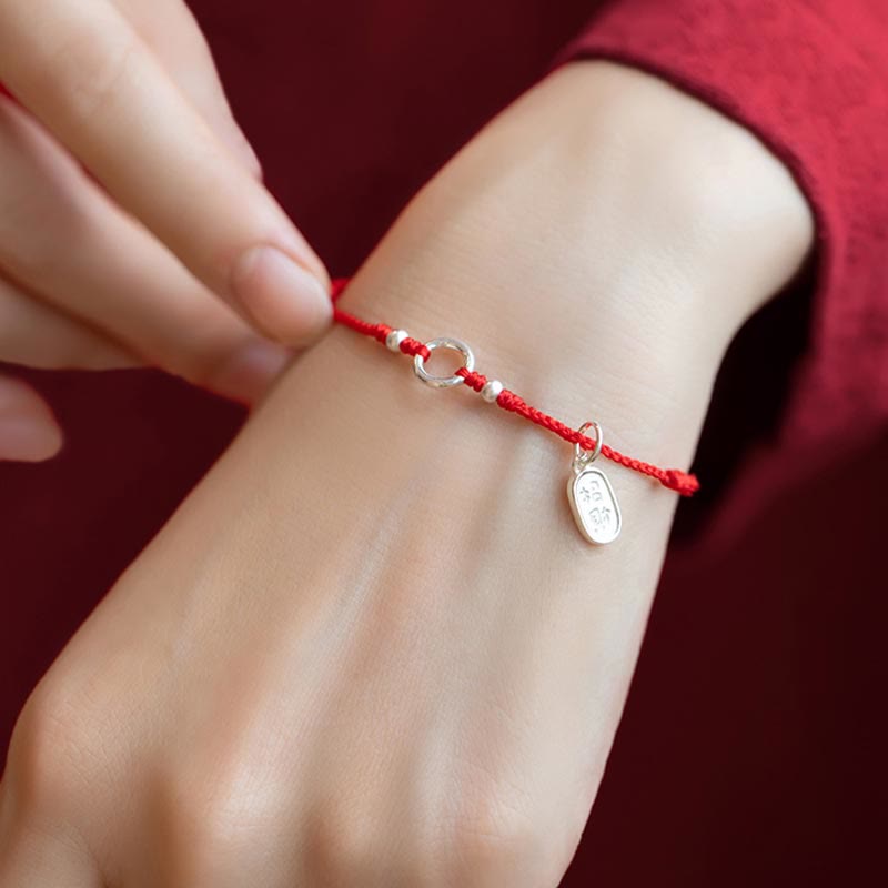 Pulsera de hilo rojo con hebilla de loto, paz, alegría, suerte, fortuna, plata de ley 925 , Buddha Stones