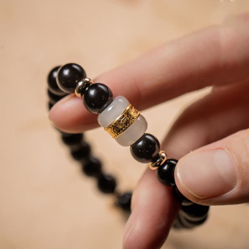 Buddha Stones obsidiana negra Jade Om Mani Padme Hum fuerza pareja pulsera magnética