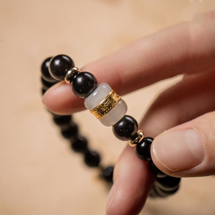 Buddha Stones obsidiana negra Jade Om Mani Padme Hum fuerza pareja pulsera magnética