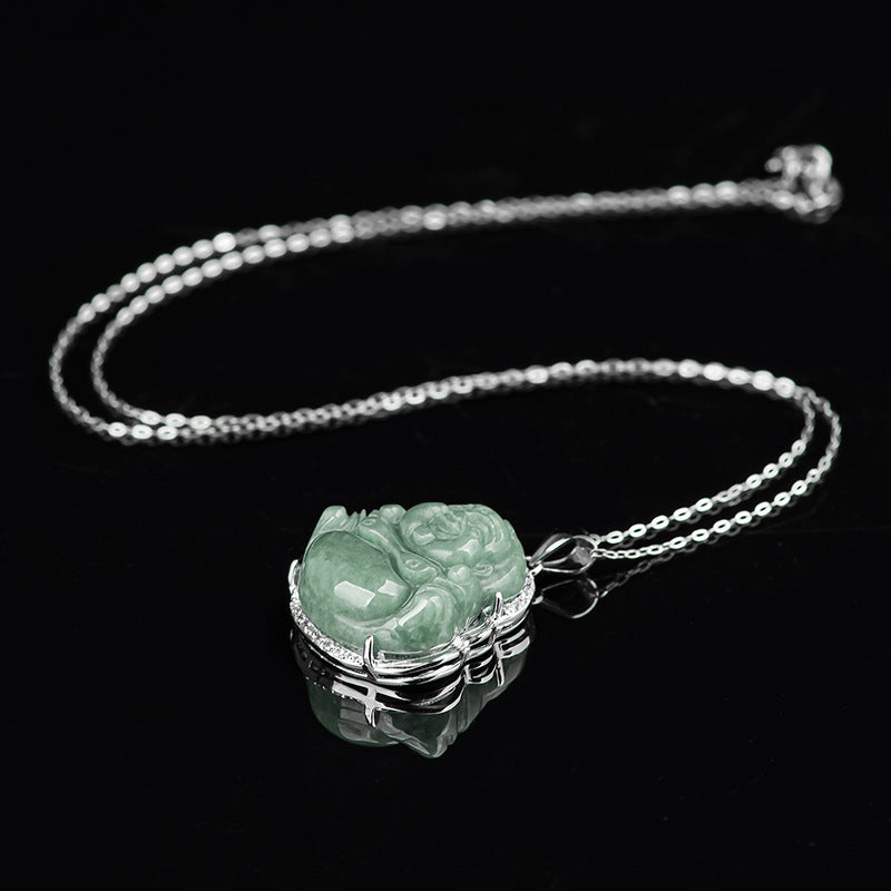 Collar con colgante de cadena de jade de Buda sonriente de plata de ley 925 con Buddha Stones - image 10