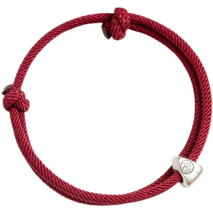 Pulsera trenzada hecha a mano con bendición de personaje Fu de plata de ley 925 con Buddha Stones