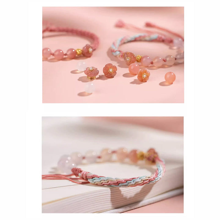 Pulsera de cuerda hecha a mano con Buddha Stones, ágata degradado Natural, nudo de reencarnación, flor de melocotón, riqueza y suerte
