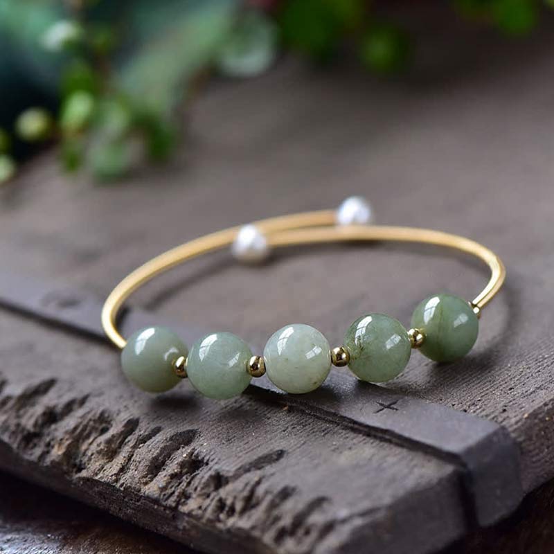 Brazalete de bendición de suerte de abundancia de jade con Buddha Stones