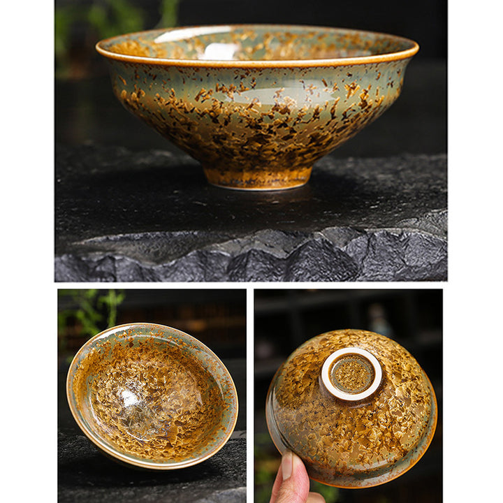 Taza de té de cerámica marrón colorida con Buddha Stones, tazón de té de Kung Fu