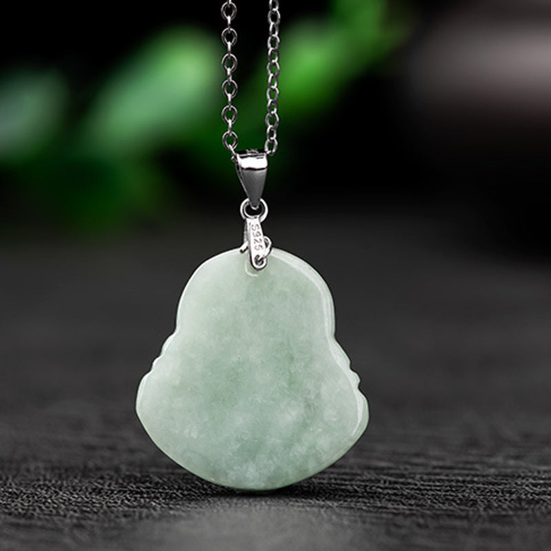 Collar con colgante de cadena de jade de Buda sonriente de plata de ley 925 con Buddha Stones - image 7