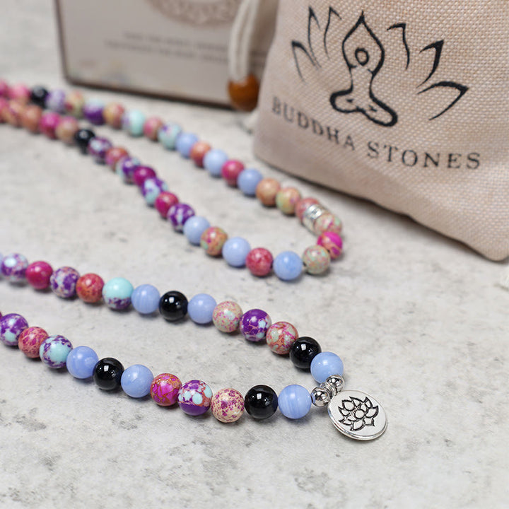 Buddha Stones Natural Púrpura Miano Piedra Real Lotus Mala