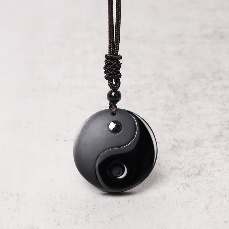 Buddha Stones, obsidiana negra, taoísmo, cinco montañas sagradas, Mantra de nueve caracteres tallado, purificación, colgante de collar Yin Yang