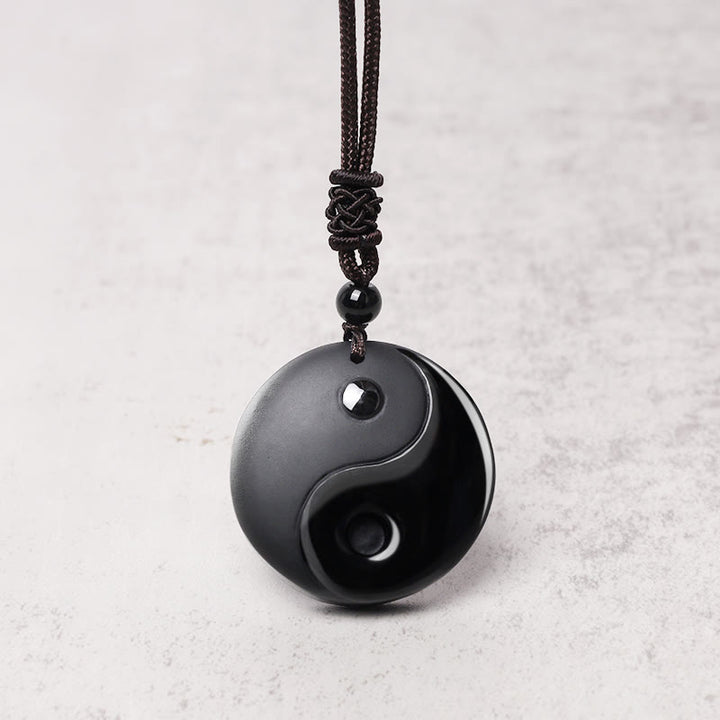 Buddha Stones, obsidiana negra, taoísmo, cinco montañas sagradas, Mantra de nueve caracteres tallado, purificación, colgante de collar Yin Yang