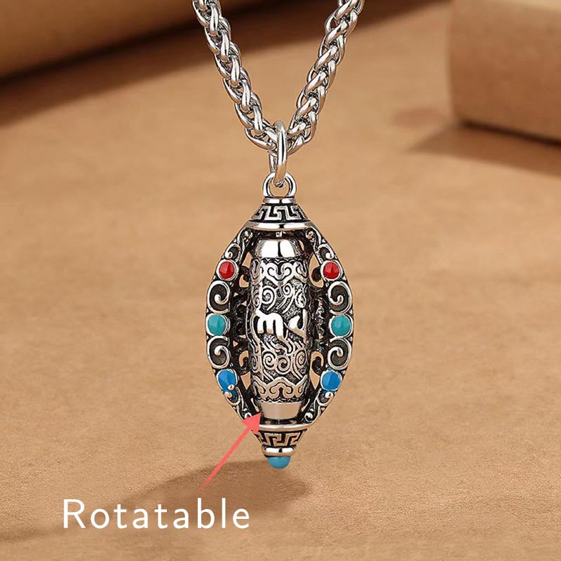 Collar con colgante giratorio de pureza de Om Mani Padme Hum tibetano con Buddha Stones