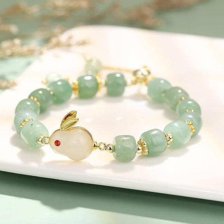 Pulsera de cuentas de suerte de aventurina verde natural del año del conejo