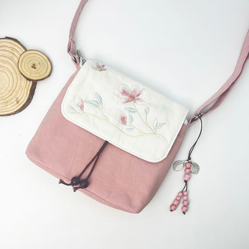Buddha Stones Camelia bordada Epiphyllum Gardenia Sakura Flores Bolso bandolera Bolso de hombro Bolso para teléfono móvil
