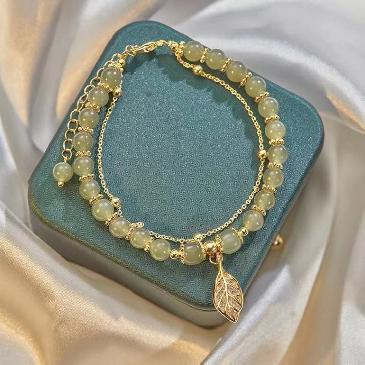 Pulsera con cuentas de la suerte, con Buddha Stones, hoja de jade, Ginkgo, tulipán, cacahuete, Fu - image 1