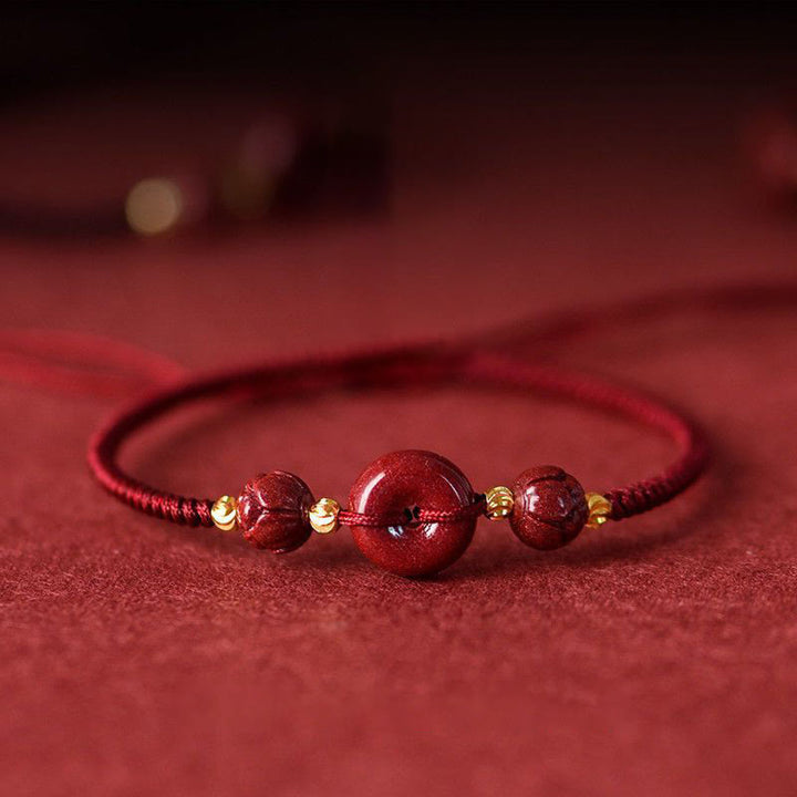 Pulsera trenzada de bendición con hebilla de paz y cinabrio de loto hecha a mano con Buddha Stones