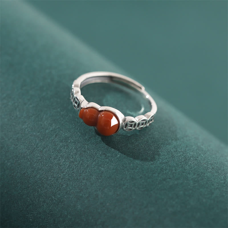 Anillo de autoaceptación de moneda de cobre con forma de calabaza de ágata roja de Plata de Ley 925 con Buddha Stones