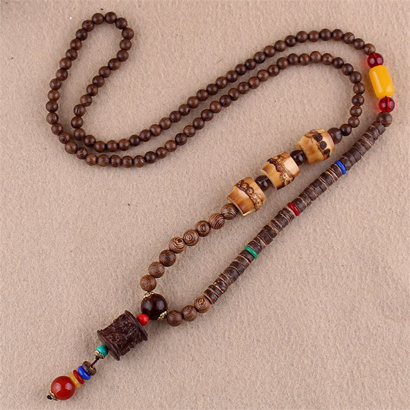 Colgante de collar de protección de elefante de ágata de semilla Bodhi de madera de wengué tibetano con Buddha Stones